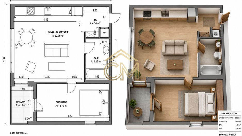 Apartament 2 Camere-43,30MPU-Parter-Terasa-Parcare - Poză 1