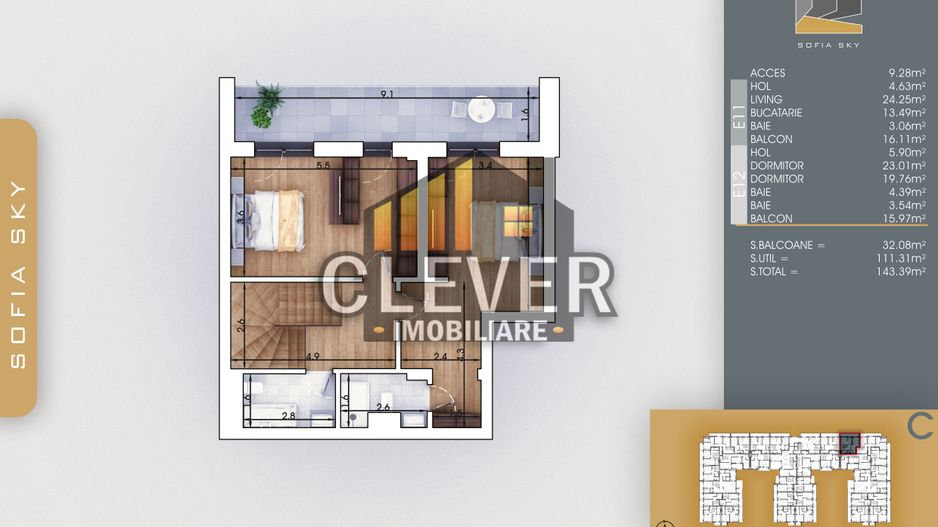 Apartament 3 camere tip Duplex, Pallady - 700m Metrou Teclu - Schiță 8