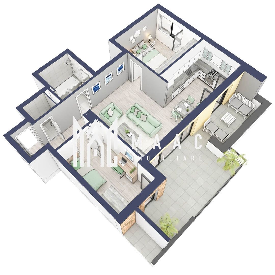 Apartament 3 camere | Balcon 22.2 mp | Etaj 3 | Turnisor - Poză 2