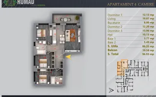 4 camere Pallady | 96,93 mp | Balcon 10,58 mp | Fotovoltaice - Schiță 12
