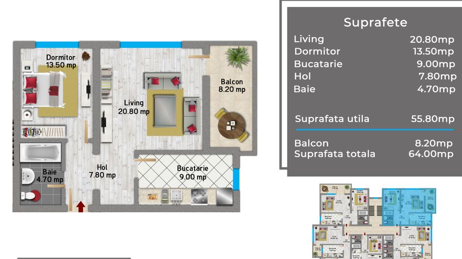 Apartament 2 camere, 64 mp, etaj 1 din 3, Militari - Pacii - OMV Iuliu Maniu - Schiță 2