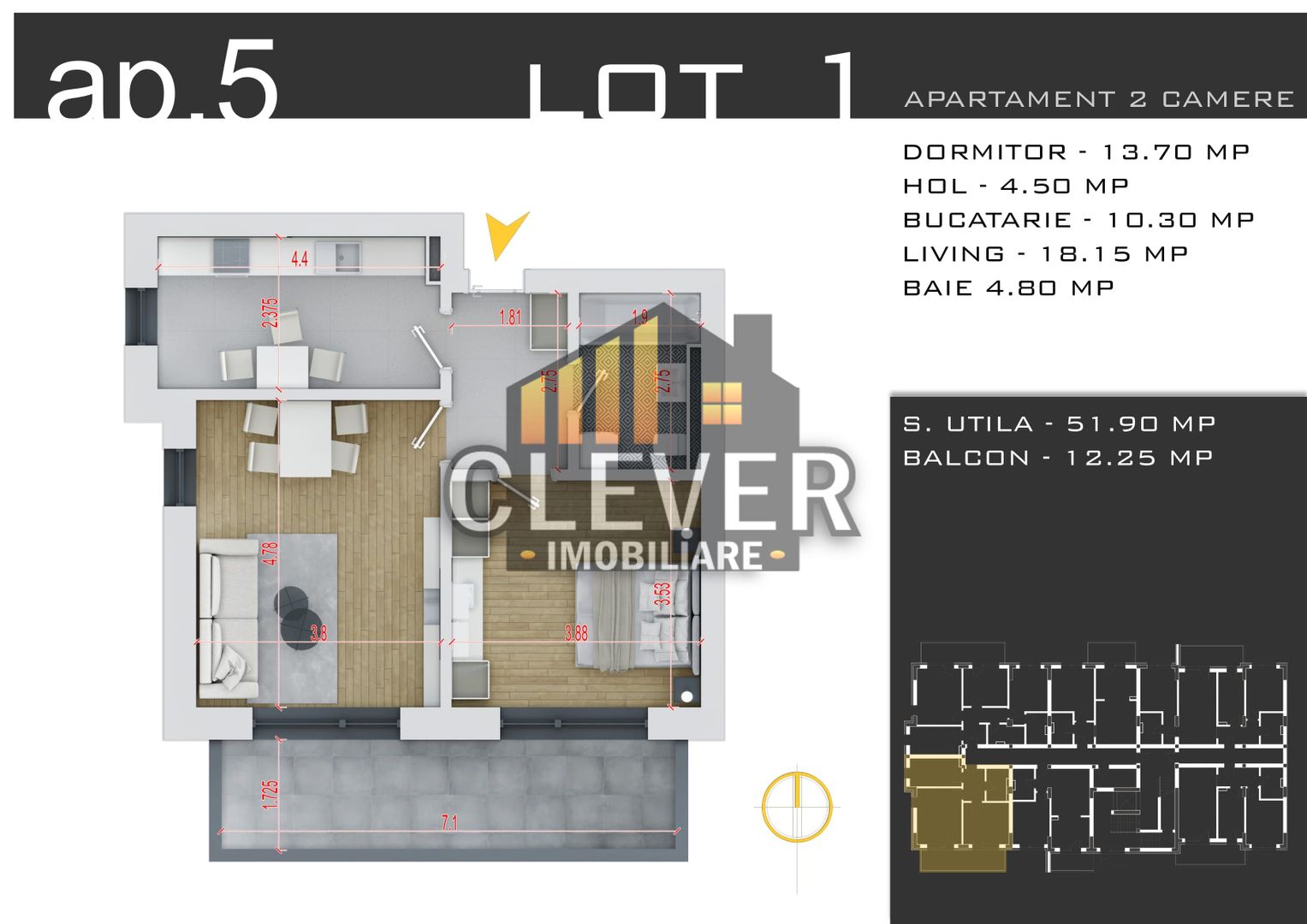 Apartament 2 camere decomandate Th.Pallady Parcare Bonus - Schiță 8