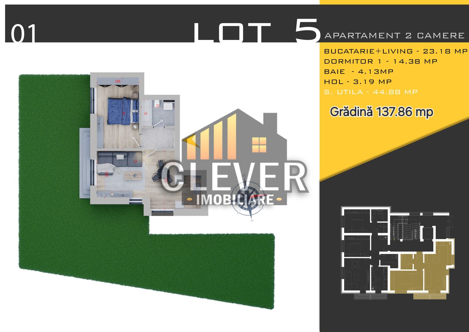 Apartament finalizat 2 Camere cu Gradina Proprie 138mp Th. Pallady - Schiță 19