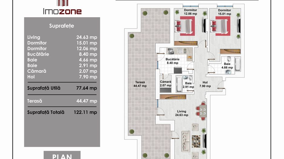 PENTHOUSE - 3 CAMERE CU TERASA DEOSEBITA, FINISAT COMPLET, COMISION 0% - Schiță 14