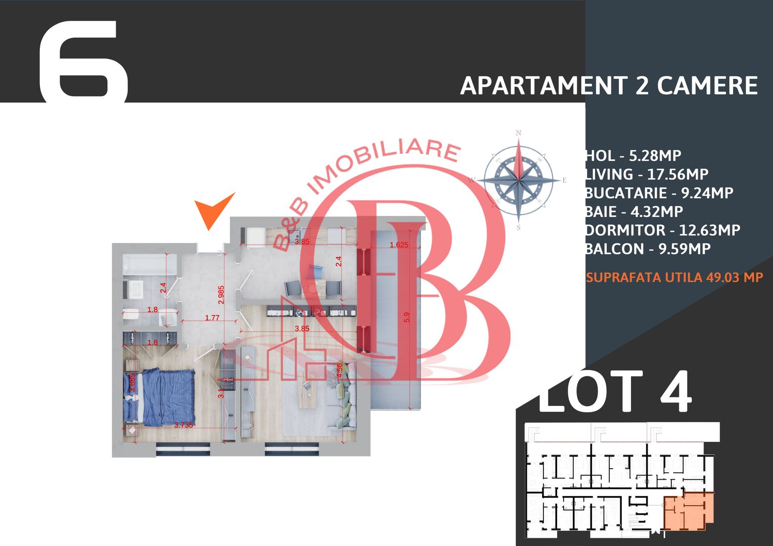 Apartament 2 camere decomandat  Titan Pallady Metrou Teclu - Schiță 10