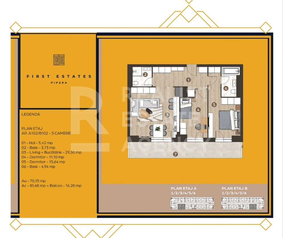 Vânzare, apartament, 3 camere, complexul First Estates Pipera - Schiță 14