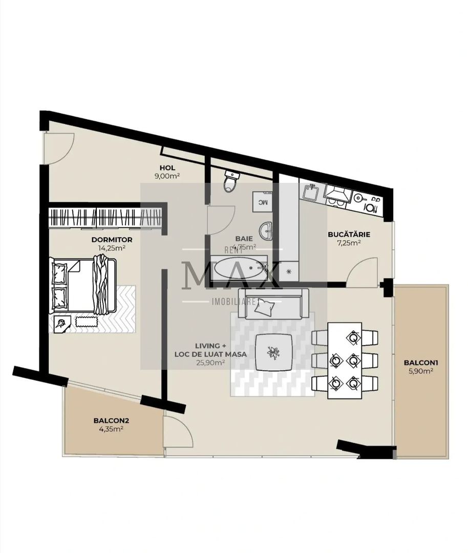 Apartament 2 camere de vânzare 61.15 mp Et.8 Mărăști Fabricii - Poză 1
