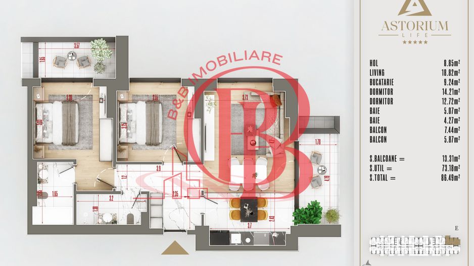 3 camere  CU 2 BALCOANE - Schiță 8