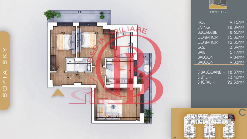 Apartament 3 camere Mutare Rapida-Acte Gata Th. Pallady - Schiță 2