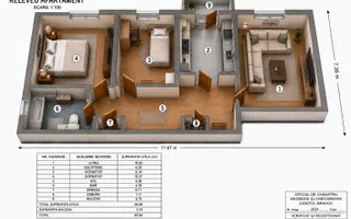 Decomandat -3 Camere - Grădină – 9 Mai - 61 Mp Utili - An 1990 -Parter - Schiță 14