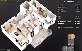 APARTAMENT 3 CAMERE ȘI 2 BĂI DE VÂNZARE - COMPLEX NOU - Poză 15