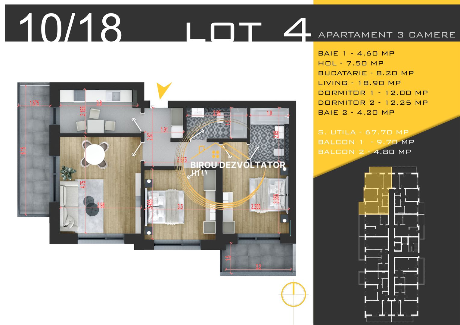 Modern Decomandat 2 bai 2 balcoane Metrou Teclu Pallady ikea titan - Schiță 3