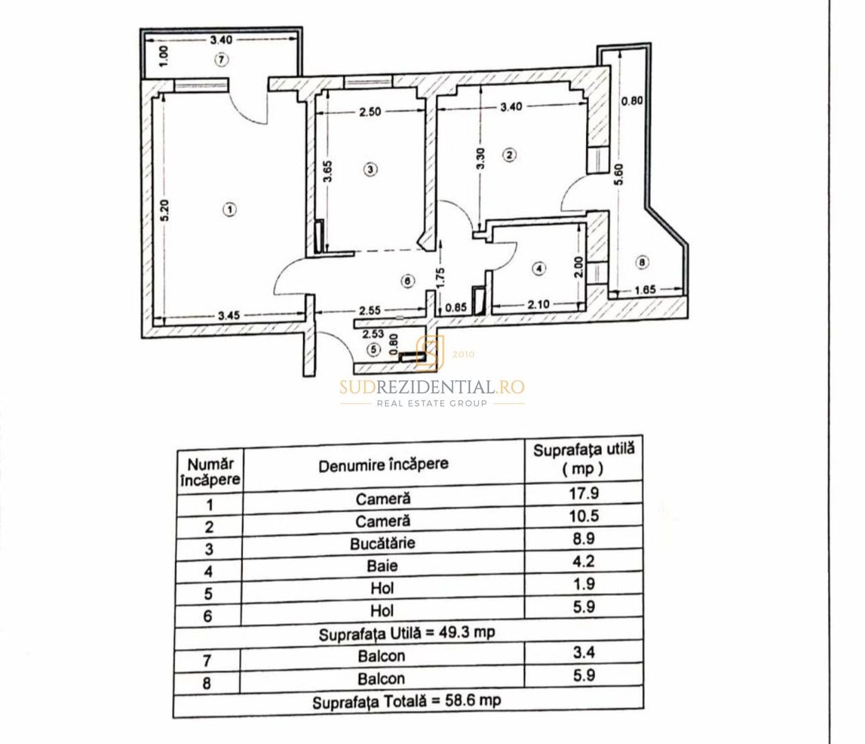 Apartament 2 camere de închiriat – Brâncoveanu / Parcul Tineretului - Schiță 8