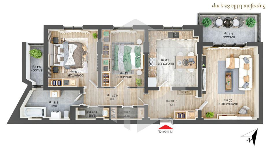 Apartament 3 camere | Etaj intermediar | 2 Dormitorare 2 Bai | Rahovei - Poză 1