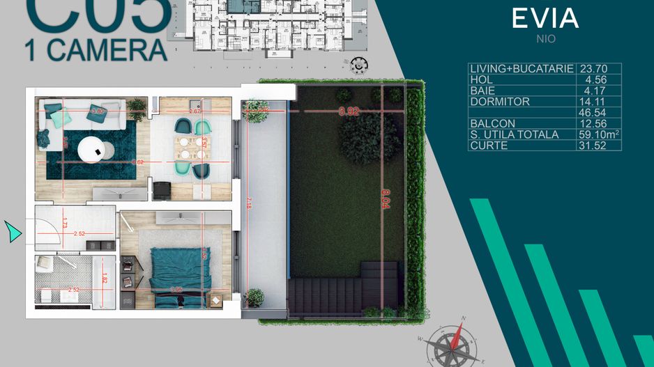 2 camere cu gradina proiect premium Metrou Nicolae Teclu - Schiță 7