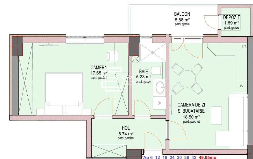 Apartament 2 Camere -49 mp -la Cheie  Sibiu – reper Doamna Stanca - Schiță 10