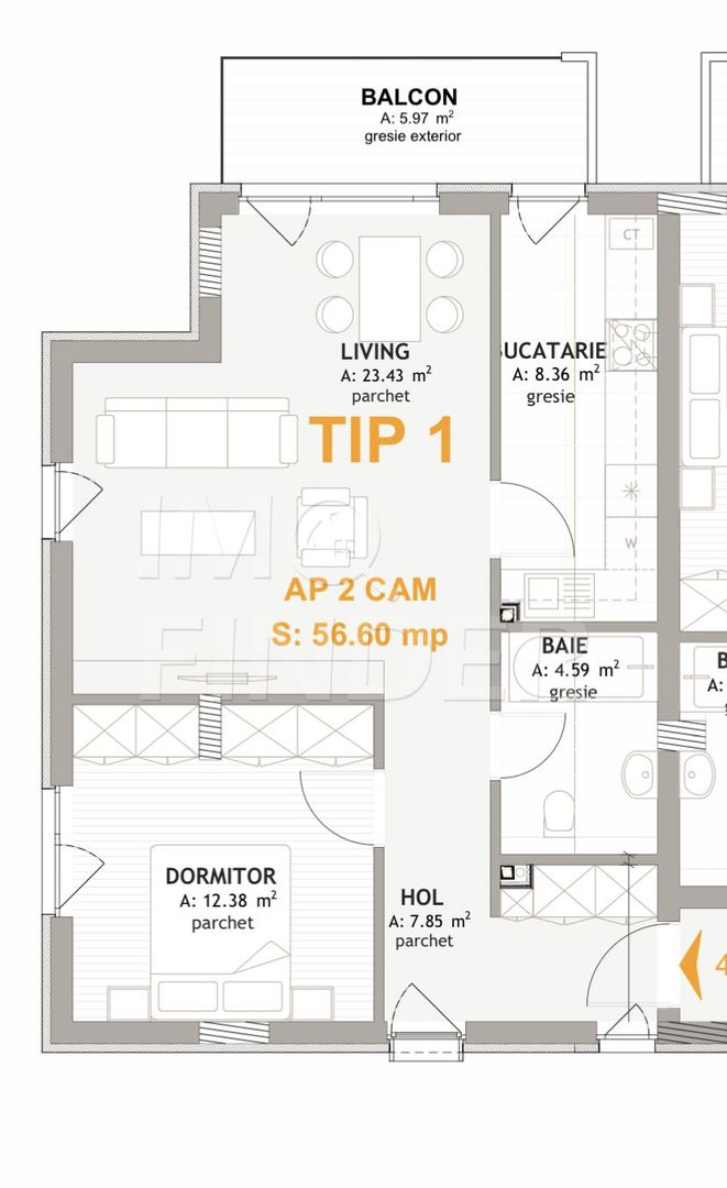 Vânzare apartament 2 camere imobil nou, Borhanci - Poză 2