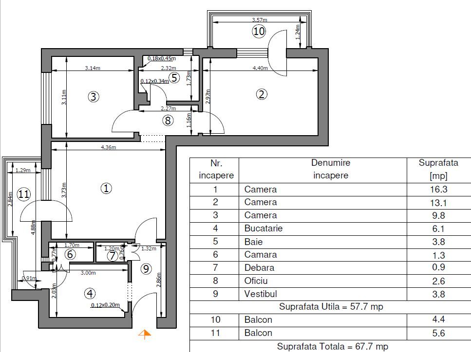 Apartament 3 camere – Șoseaua Ștefan cel Mare – etaj 6/7 – 2 balcoane – luminos - Schiță 14