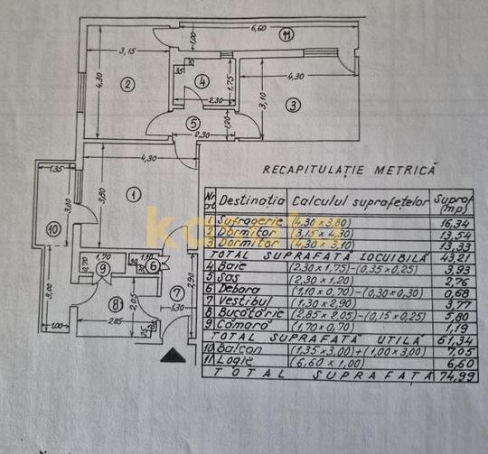 Apartament 3 camere 75mp | Barbu Vacarescu | 2 balcoane | Fara Risc | - Poză 9