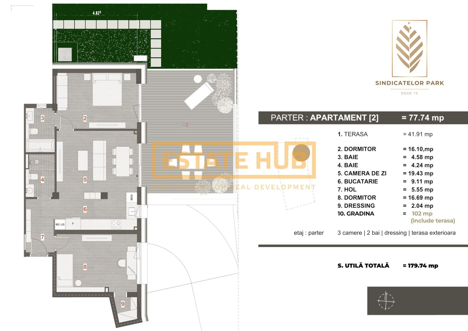 Apartament 3 camere cu terasă 41 mp și grădină 102 mp – Sindicatelor Park - Poză 2