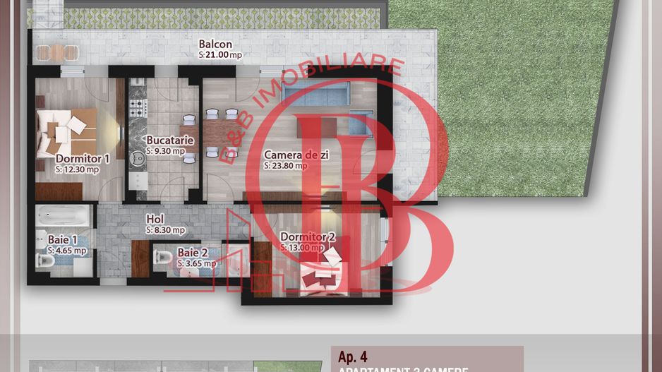 Apartament deosebit-3 camere cu gradina 100mp Pallady - Schiță 9
