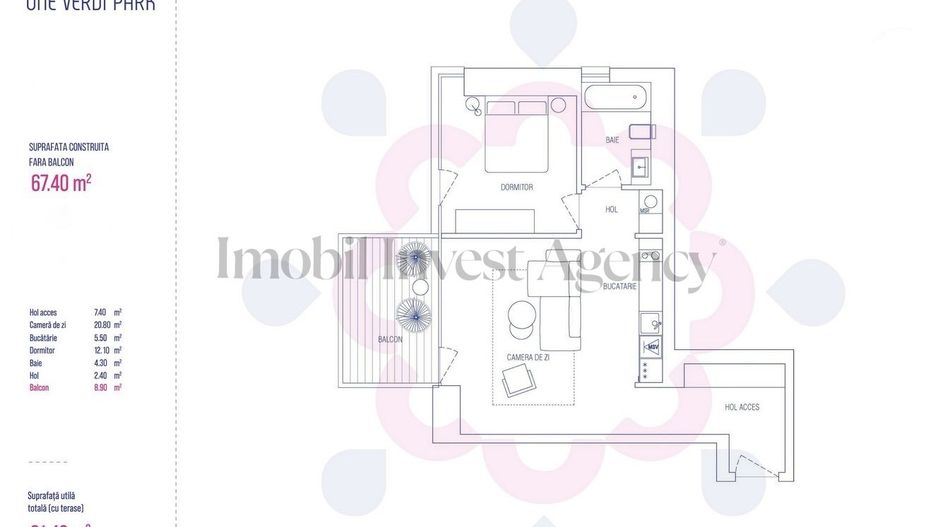 Apartament 2 camere de vanzare One Verdi Park - Schiță 9