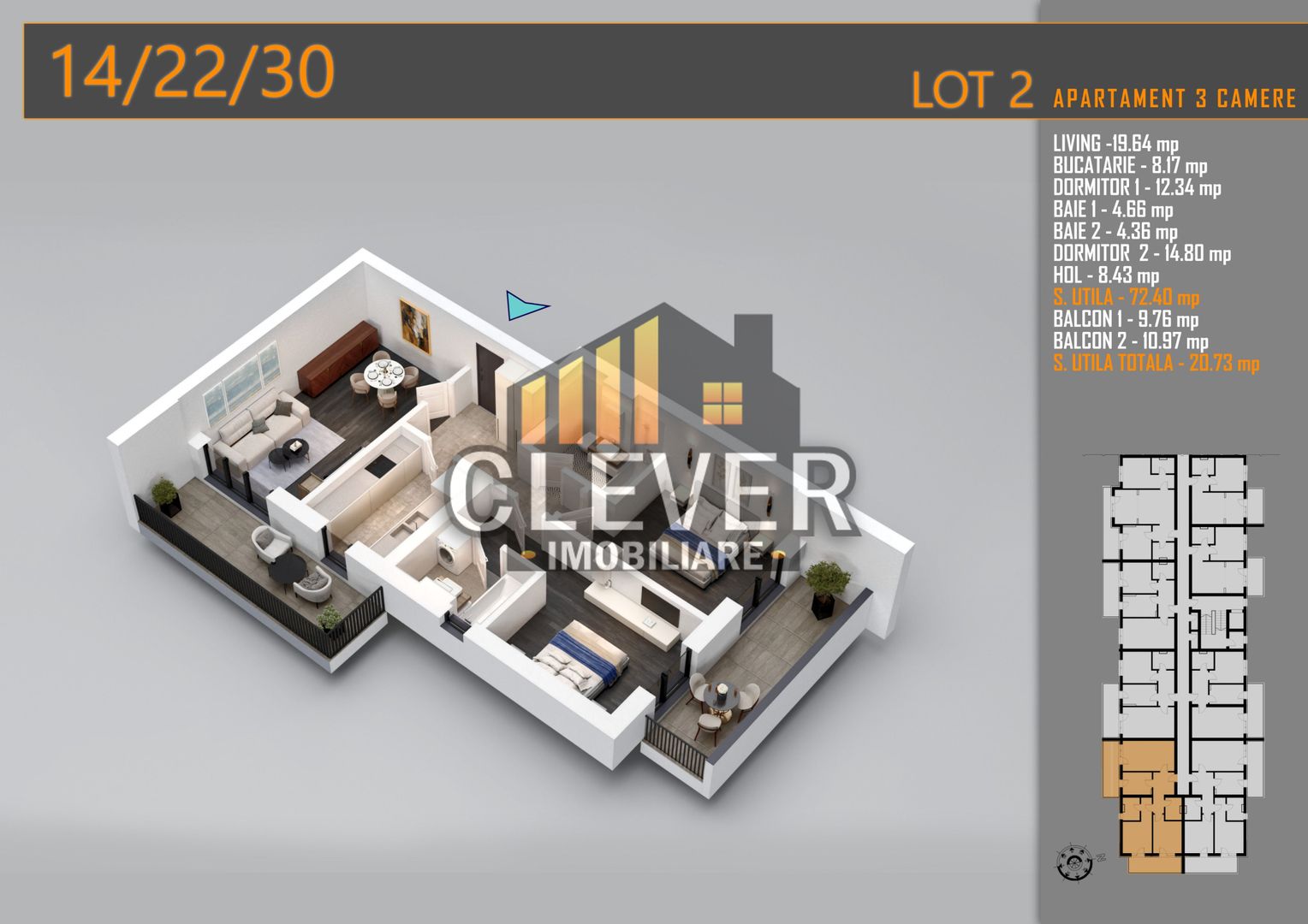 Apartament 3 Camere Decomandat, 2 balcoane, Comision 0%, Pallady - Poză 1
