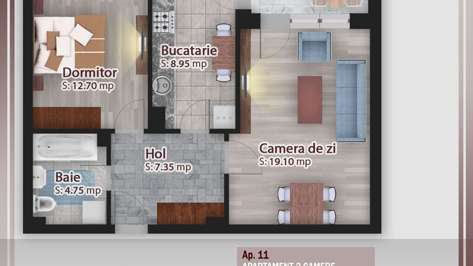 2 camere decomandat -parcare bonus oferta proiect nou Pallady - Schiță 1