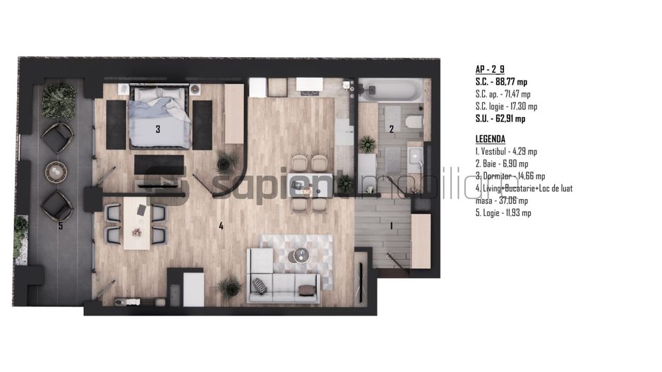 Apartament nou, modern cu 2 camere - Ultracentral -  Cuza Voda - Poză 2