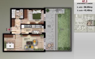 Ap 2 Camere Decomandata,Curte 41 mp,Nicolae Grigorescu-Metrou - Schiță 5