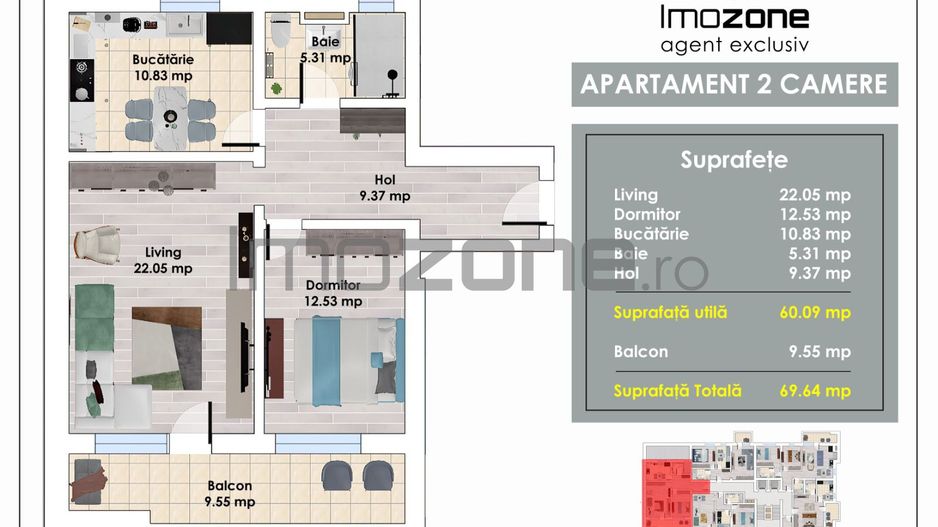 2 Camere | la 5 min de Autogara Militari | 70 mp | Bloc Nou | Comision 0% - Poză 1