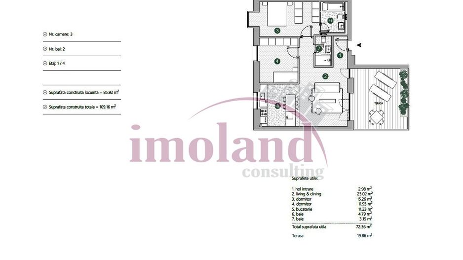 Apartament NOU - 3 camere&2 bai&terasa - vanzare - Avalon Estate-Pipera - Schiță 18