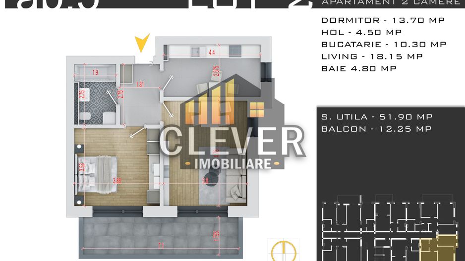 Apartament 2 camere decomandat Th.Pallady Parcare Bonus - Schiță 12