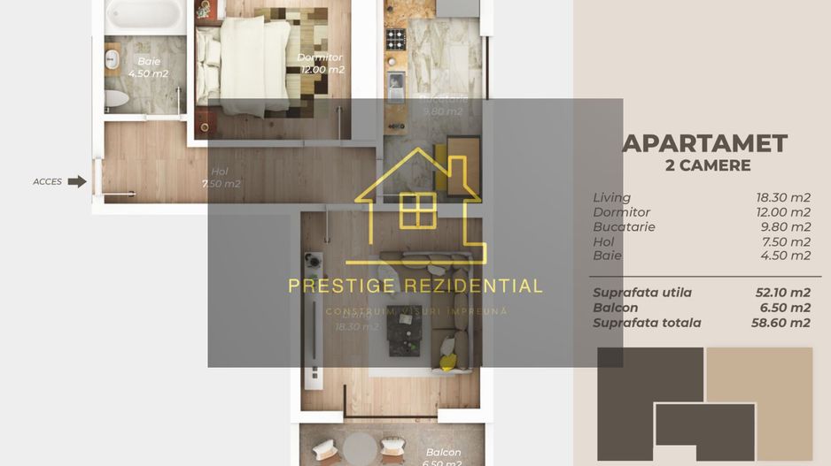 Apartament 2 cam , Finalizat, Comision 0, TITAN-AUCHAN - Schiță 2