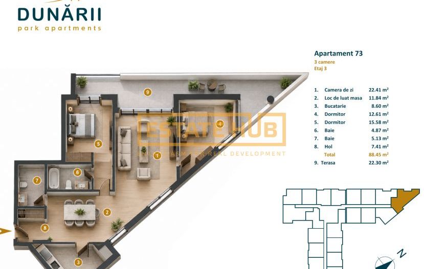 Apartament 3 camere | Dunării Park | 88 mp utili | 0% comision - Poză 5
