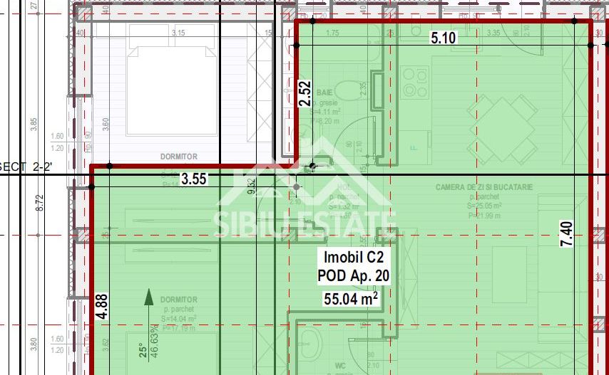 Apartament 3 Camere, 2 Băi și Balcon + POD - Schiță 8