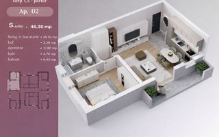 BG144-Apartament 2 camere bloc nou - Etaj 1– Giroc | Terasă | Parcare - Poză 4