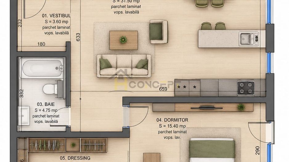 Zona de Nord, Pipera, 2 camere + terasa - Poză 10