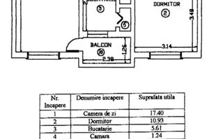 2 Camere - 49MP | Decomandat | Reabilitat | 1983 | Metrou Gorjului - Schiță 13