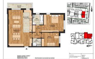 Apartament cu 3 camere de vânzare - Schiță 3