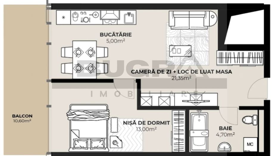 Apartament 2 camere, 44 mp, semifinisat, zona Autogara Beta - Poză 1