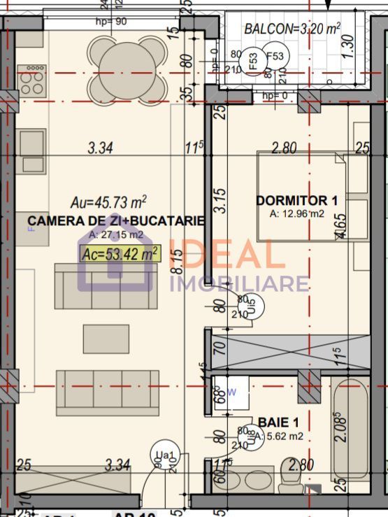 Apartament cu 2 camere si balcon,  46 mp utili, zona Turnisor - Schiță 8