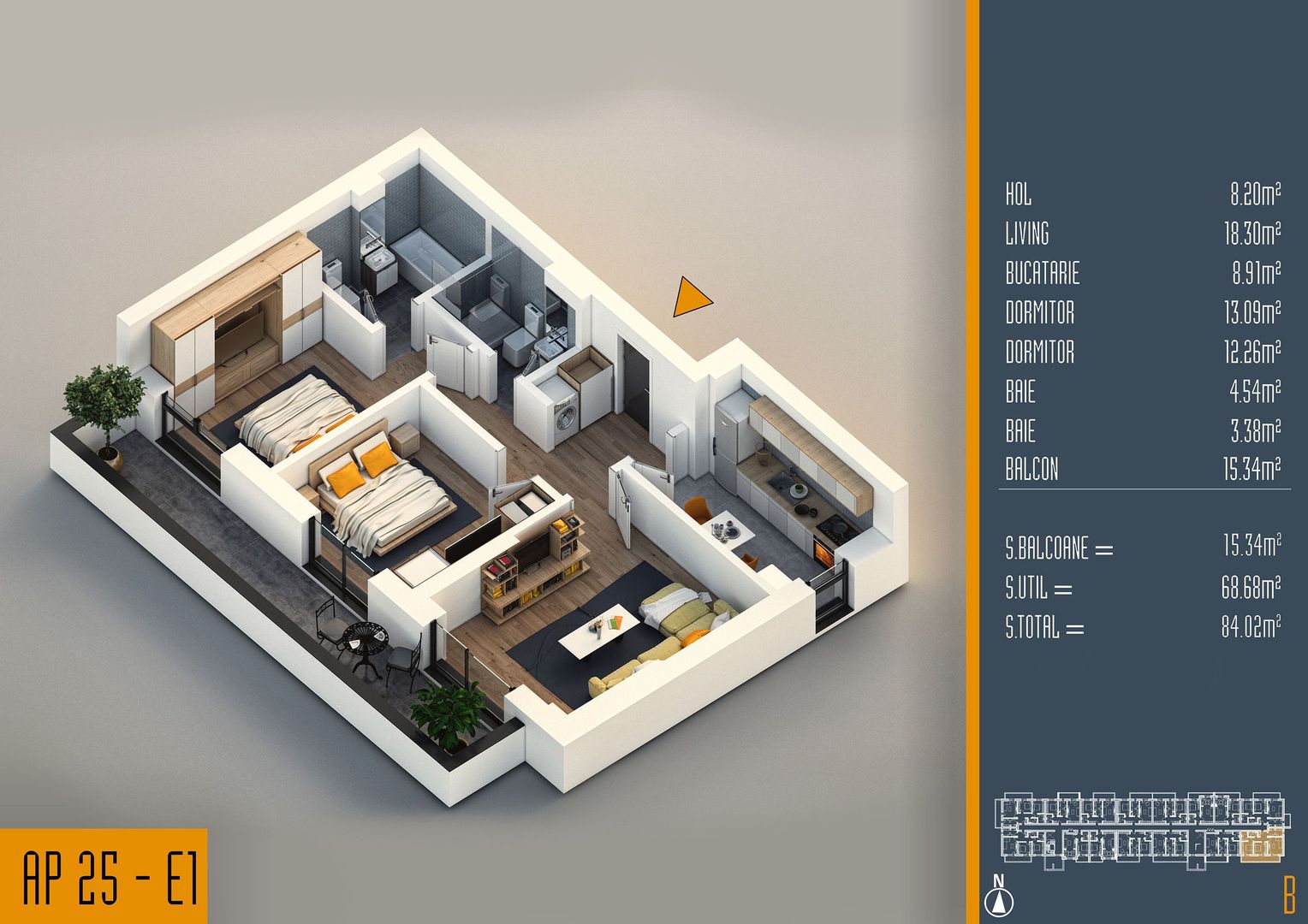 Oferta Lansare 3 camere decomandat proiect nou Pallady - Schiță 1