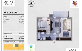 De inchiriat 2 camere, The Grand Kristal, mobilat si utilat | Sector 4 - Schiță 8