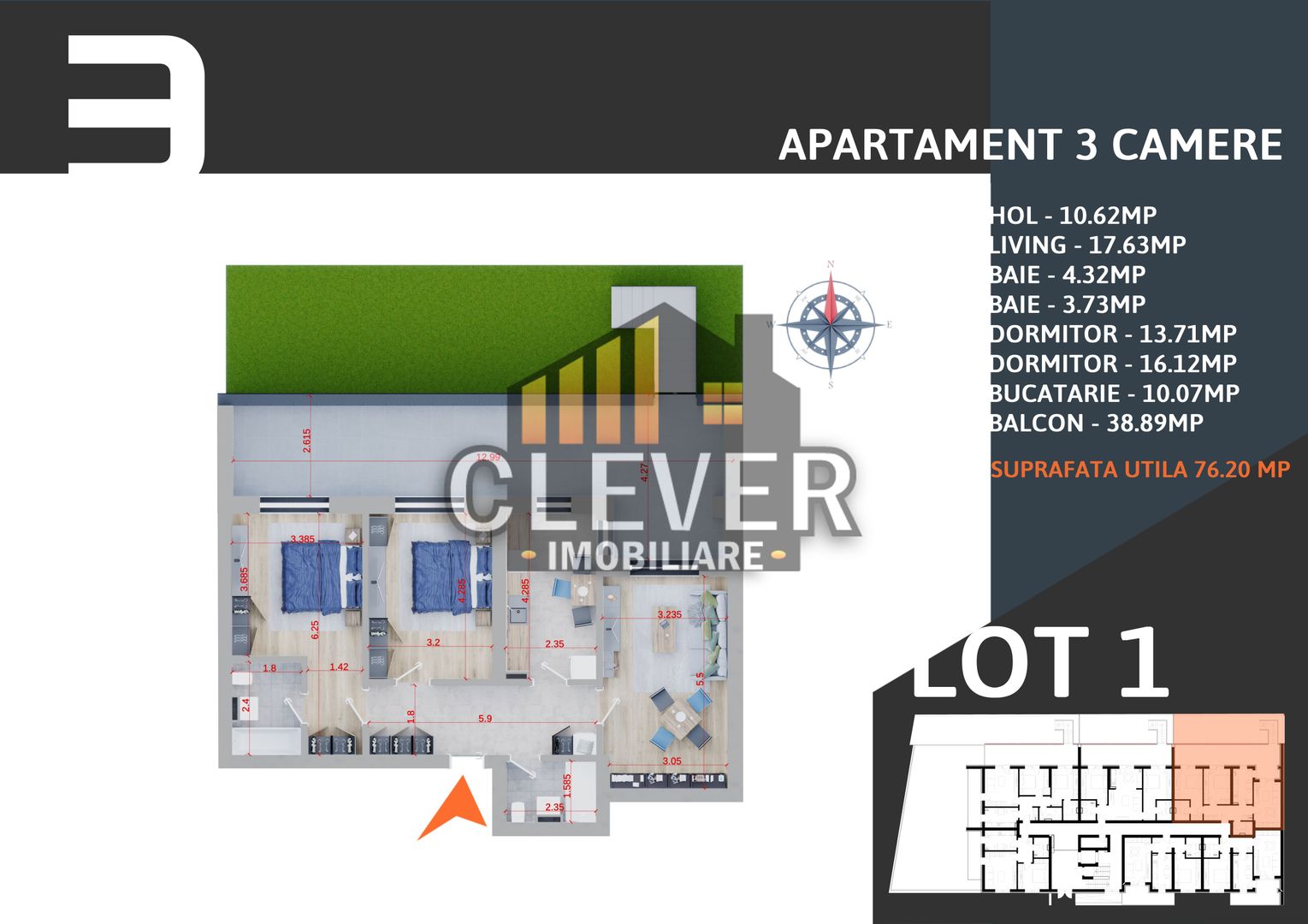 3 camere Parcare BONUS Incalzire in Pardoseala Gradina 48mp - Poză 1