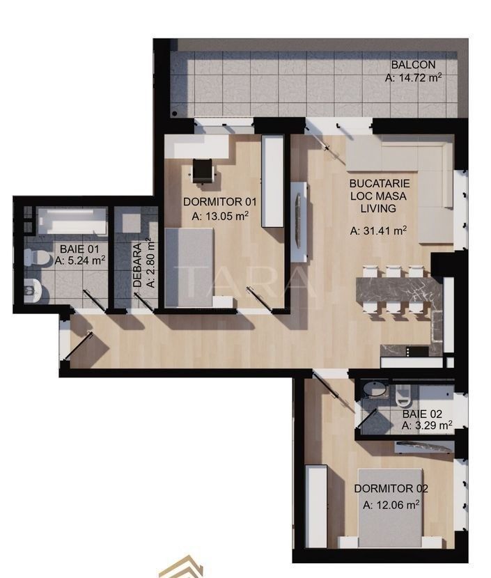 Apartament 3 camere, Florești – 68 mp utili, semifinisat - Poză 1