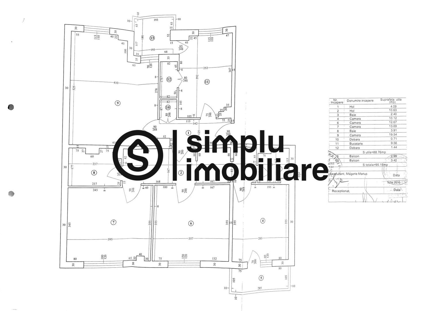 4 camere 95 mp | 1 Mai – etaj 3/4 | 2 bai |  centrala | bloc 1988 - Schiță 9