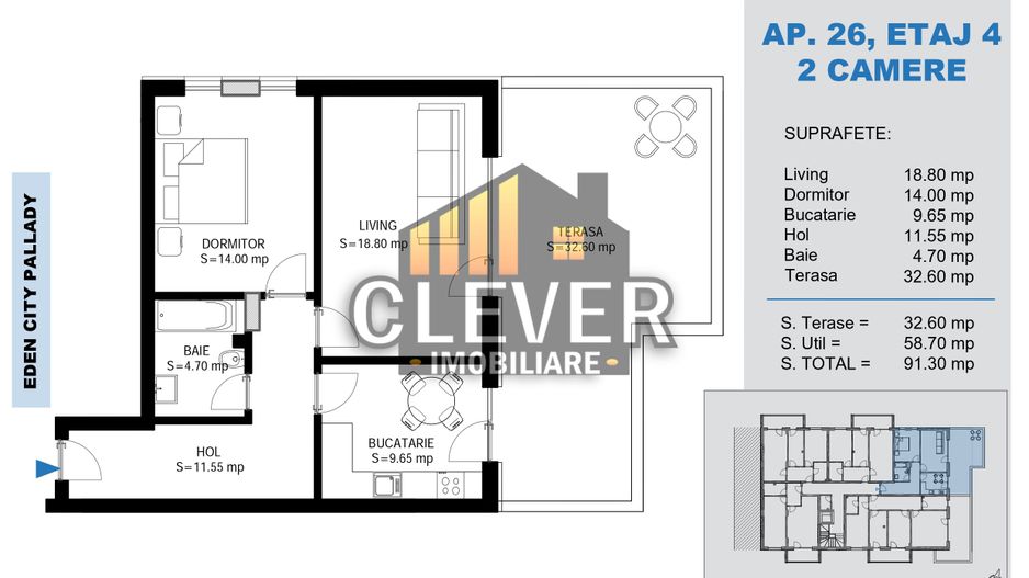Penthouse 2 Camere Sector 3 | Terasă 33mp | Etaj 4 - Schiță 8
