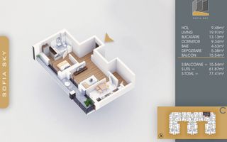 Apartament 2 camere Finalizat 7 min Metrou Nicolae Teclu - Schiță 2