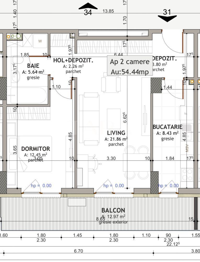 Apartament Nou 2 Camere Semifinisat + Parcare – Iris - Poză 9